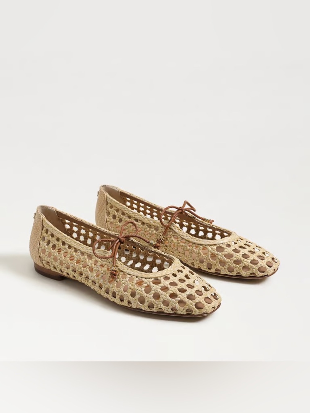 Sam Edelman Beige Woven Ballet Flats with Brown Tie